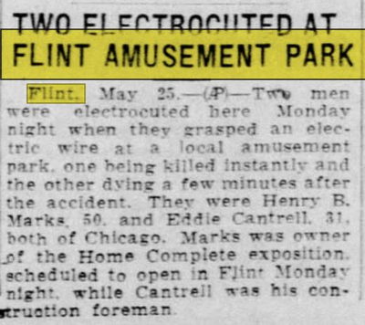 Flint Park (Flint Amusement Park) - May 25 1926 Article